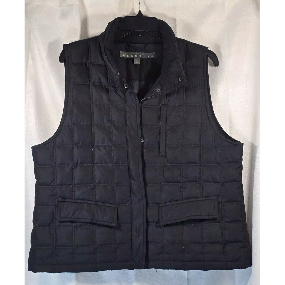 Kenneth‎ Cole Reaction Down Quilted Puffer Vest Zip Pocket Women's Size XL Black